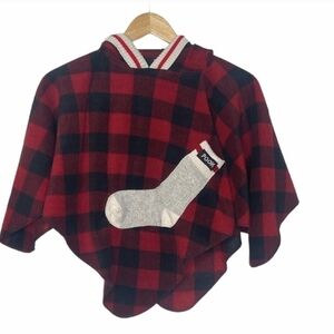 Pook Pookie Toddler Poncho Red Buffalo Plaid Hooded Fleece One Size 0-4T